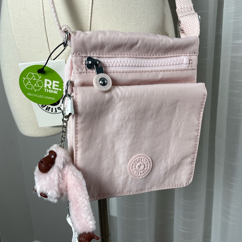 Kipling New Eldorado Crossbody Nylon Bag Primprose Pink with Monkey Keychain